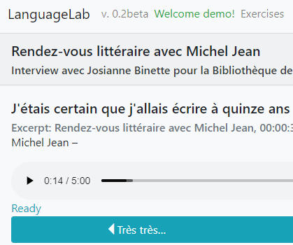 Screenshot of LanguageLab displaying the exercise "J'étais certain que j'aillais écrire à quinze ans"
